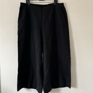 Chico's Women's Size 3.5‎ US 18 Linen Wide Leg Black Pull On Cropped Pants
